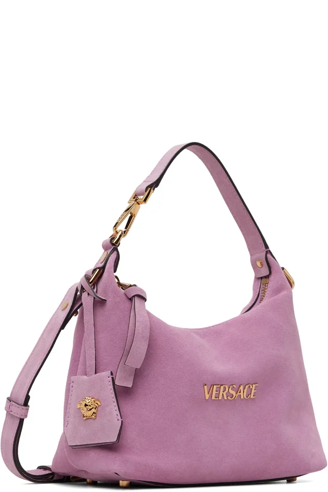 Pink Versace Tag Suede Bag, photo 2 of 3 from SSENSE