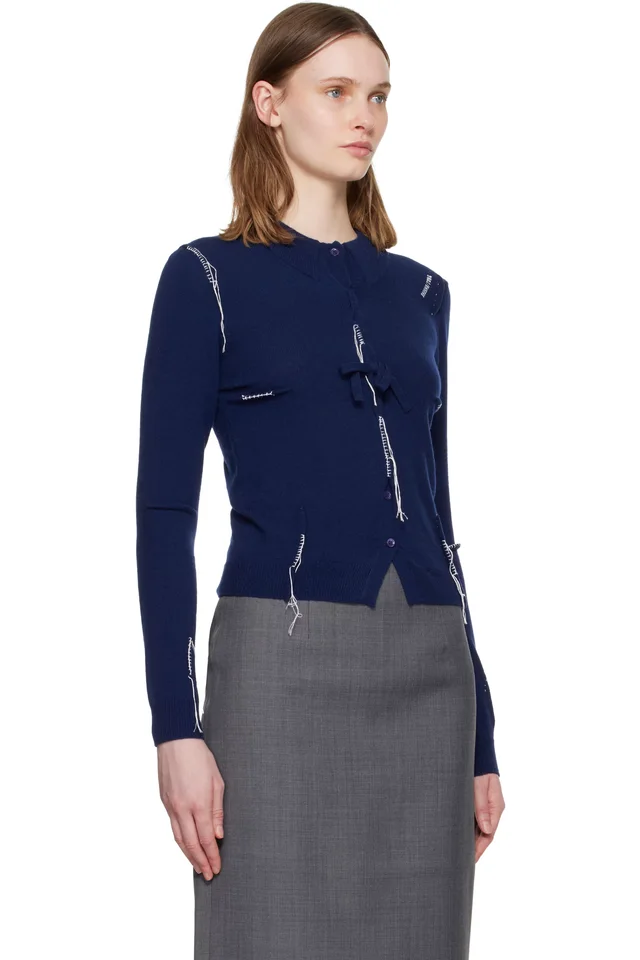 SHUSHU/TONG Navy Pin-Tuck & Threadwork Knit Sweater, photo 2 of 4 from SSENSE