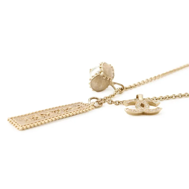 Chanel CC Logo Rhinestone Faux Pearl Necklace Champagne GoldABC199 B14735 Gold Plated Rhinestone Faux… in Gold from GALLERY RARE, photo 2 of 10
