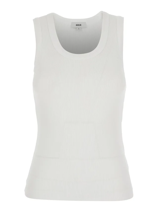 Agolde White 'Poppy' Top Sleeveless with U-Neck in Cotton for Women in White 49% Organic Cotton 49% Tencel 2% Spandex from Gaudenzi Boutique, photo 1 of 1