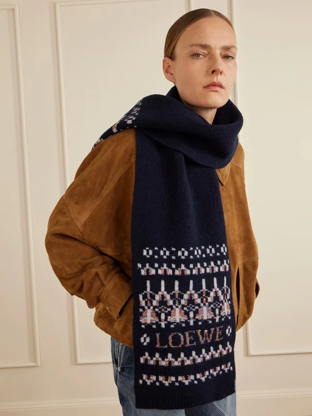 LOEWE Sequin-embellished Fair Isle wool-blend scarf in Blue, photo 2 of 2 from NET-A-PORTER (Canada)