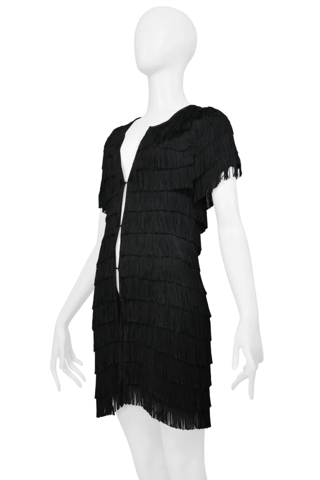 Balenciaga By Ghesquiere Black Fringe Mod Style Mini Dress in Black from Resurrection Vintage, photo 4 of 8