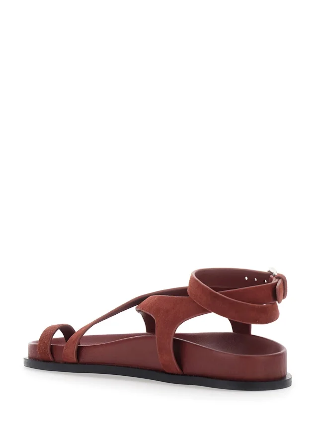 A.emery 'Jalen Slim' Bordeaux Sandals with Woven Straps and Buckle Closure in Suede for Women in 100% Goat Suede, photo 5 of 8 from Gaudenzi Boutique