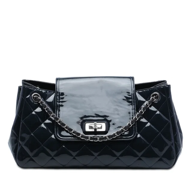 Blue Chanel Quilted Patent Reissue 2.55 Accordion Flap Shoulder Bag in Blue Patent leather from Designer Revival