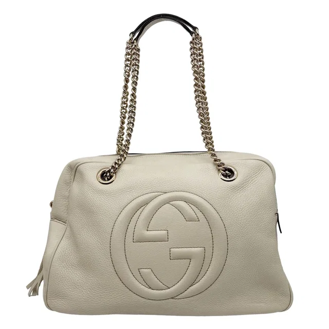 Gucci Soho Leather Chain Zip Shoulder Bag White 353126 from Dallas Designer Handbags