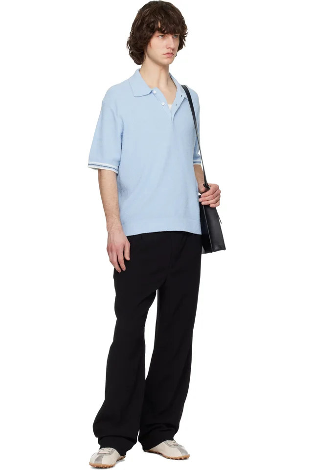 Solid Homme Blue Collared Short-Sleeve Terry Knit Polo, photo 4 of 4 from SSENSE