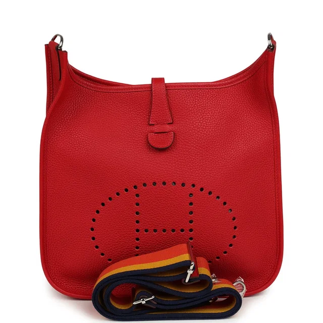Hermès Evelyne III PM Rouge Casaque Clemence Palladium Hardware in Red Clemence leather from Madison Avenue Couture