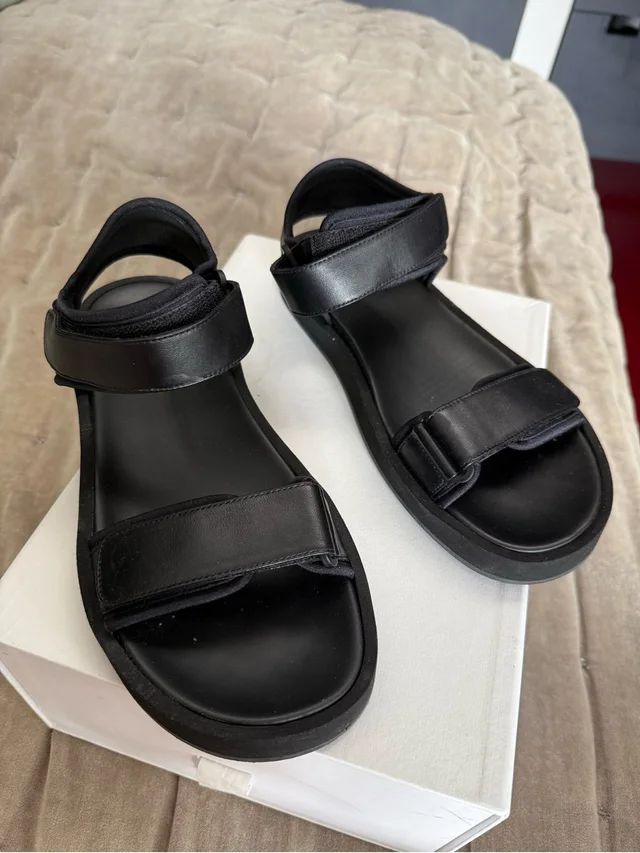The Row Hook And Loop Leather Sandals in black Leather from Poshmark