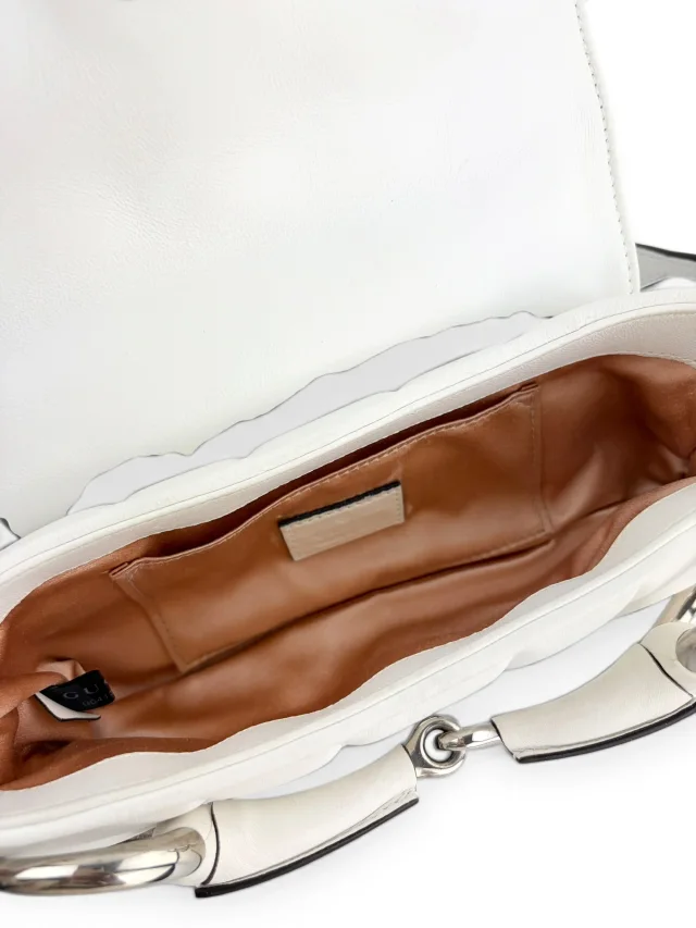 Gucci White Small Horsebit Chain Shoulder Bag in White Lambskin from Season 2 Consign, photo 7 of 9