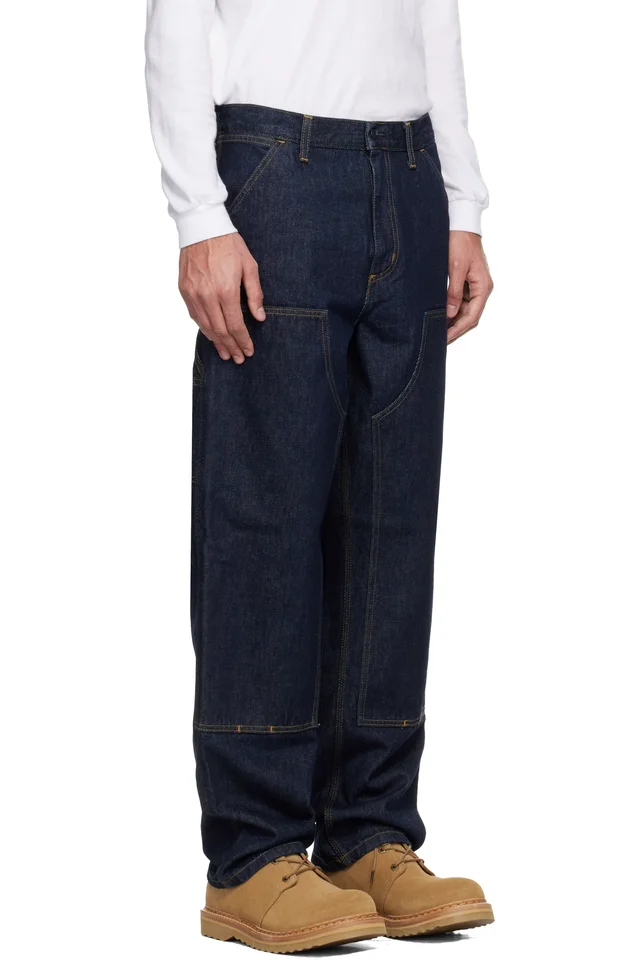Carhartt Work In Progress Navy Double Knee Jeans, photo 2 of 4 from SSENSE