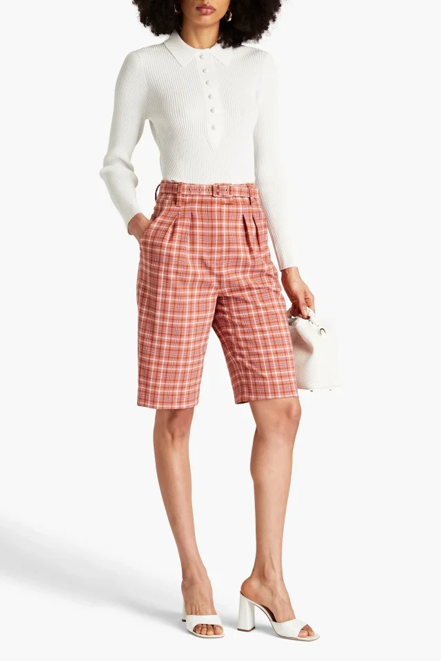 Zimmermann Belted Checked Jacquard Shorts, photo 2 of 4 from THE OUTNET