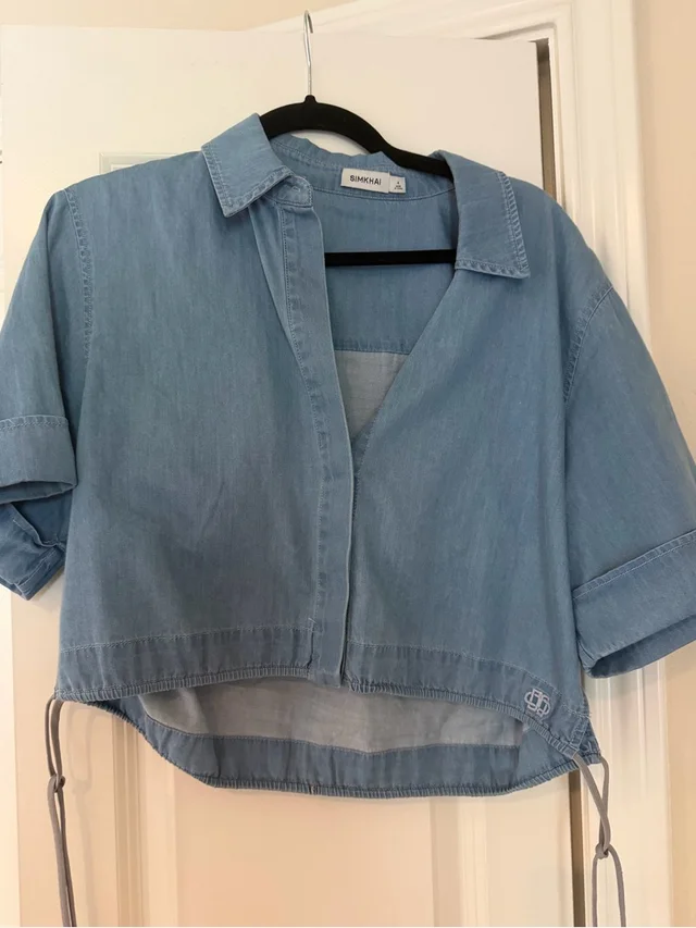 SIMKHAI Light Blue Cropped Denim Shirt in blue Denim from Poshmark