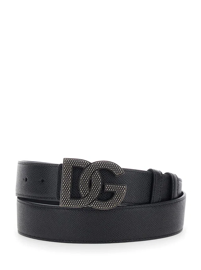 Dolce & Gabbana Logo Buckle Belt — Black Calfskin Leather in Black Calfskin from HEWI