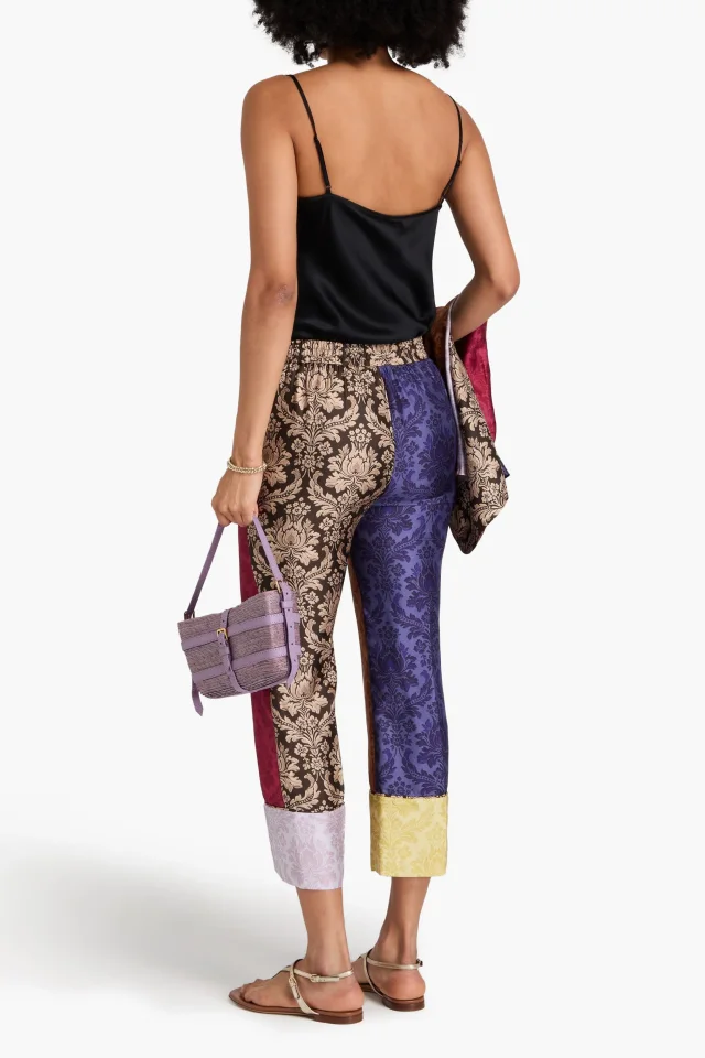 Zimmermann Cropped Patchwork Damask Silk-Satin Flared Pants in Multicolor, photo 3 of 4 from THE OUTNET