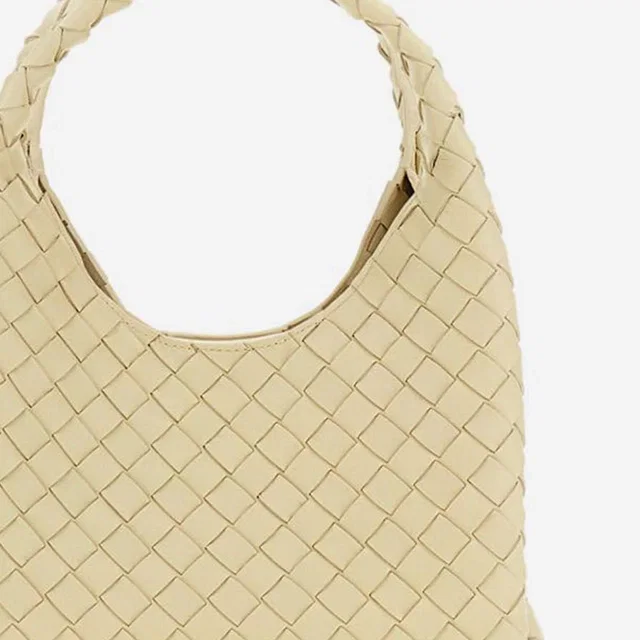 Bottega Veneta Intrecciato-Woven Lambskin Shoulder Bag — Beige Leather in Beige Lambskin from HEWI
