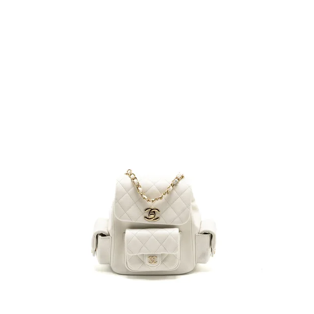 Chanel 23K Triple Pocket Mini Backpack Caviar White LGHW (Microchip) in White Caviar leather from EMIER