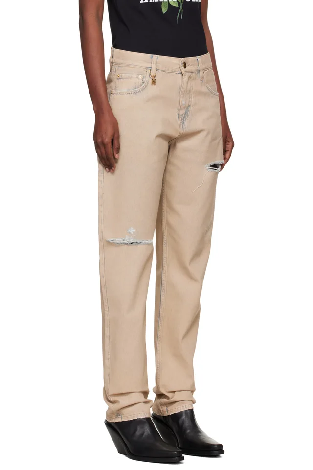 AMIRI Beige Straight Ripped Jeans, photo 2 of 4 from SSENSE
