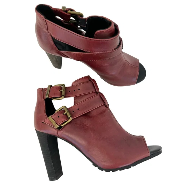 Diesel High Heel Booties Peep-Toe Dark Red Combat Sole | Size Us 9 in red Leather from Poshmark