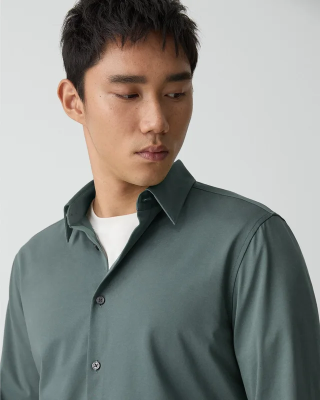 Theory Sylvain Shirt in Structure Knit in LIGHT PINE GROVE 53% Cotton, 47% Polyester, photo 4 of 8 from Theory