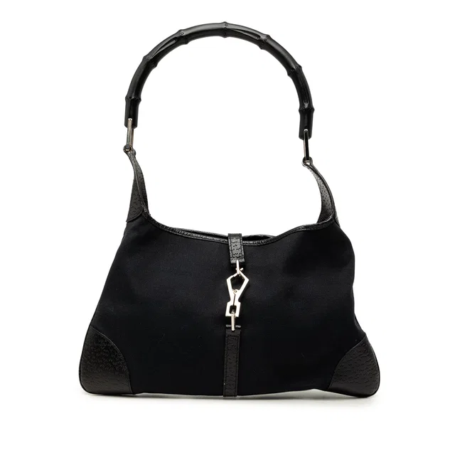Black Gucci Canvas Bamboo Jackie Hobo in Black Canvas from Designer Revival