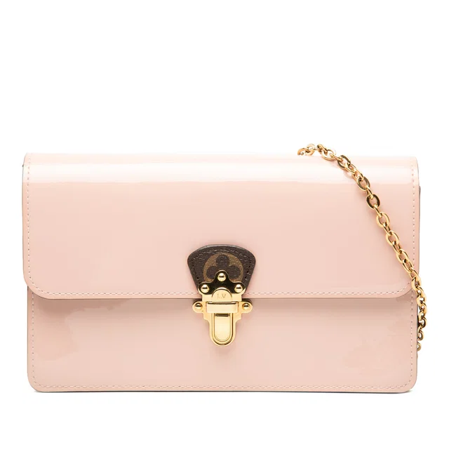Pink Louis Vuitton Portefeuille Cherrywood Wallet On Chain Crossbody Bag in Pink Patent leather from Designer Revival
