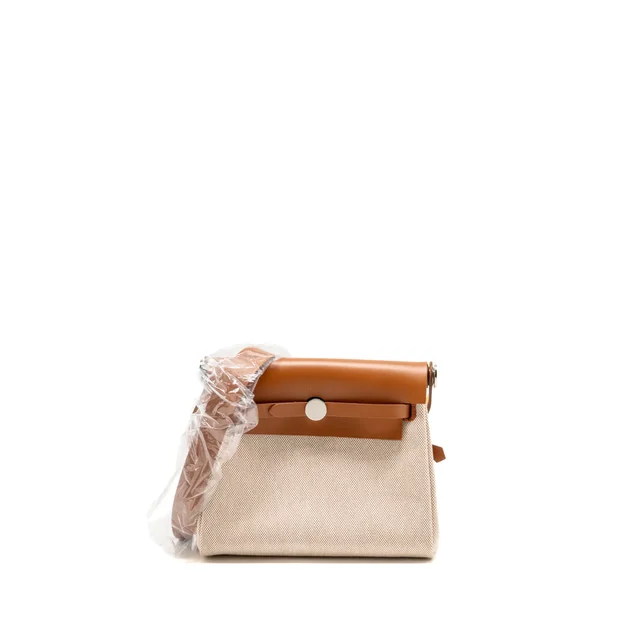 Hermès Herbag Mini Canvas/Hunter Leather ECRU-BEIGE/FAUVE SHW Stamp K in Beige Canvas from EMIER