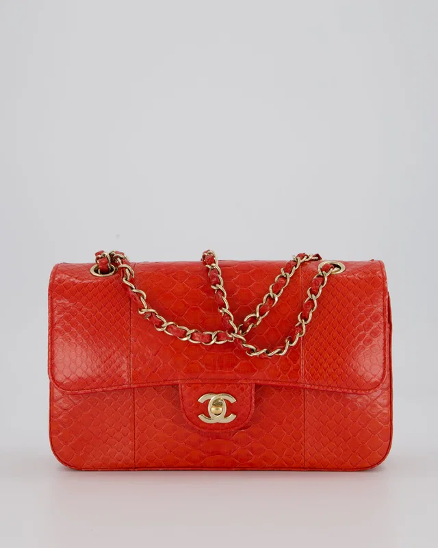 Chanel Red Medium Classic Double Flap Bag in Red Python from Sellier