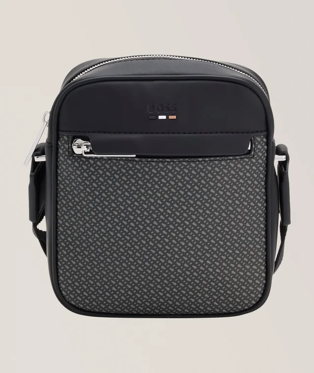 Ray Faux Leather Monogram Reporter Bag in Black, image 1 of 1 from Harry Rosen