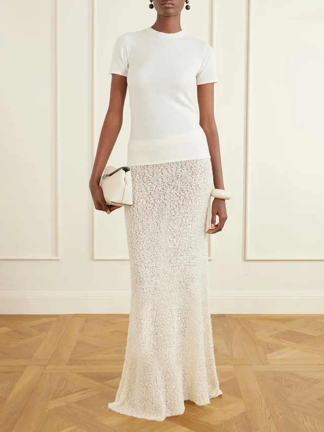THE ELDER STATESMAN Ella silk, cashmere and linen-blend maxi skirt in White, photo 2 of 2 from NET-A-PORTER (Canada)