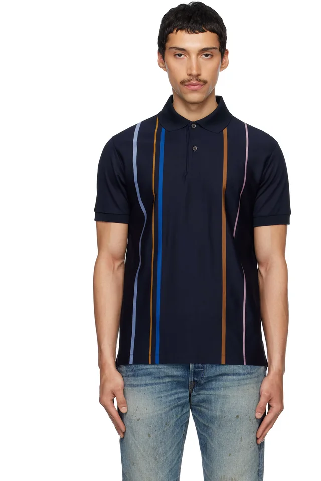 Navy Stripe Cotton Polo, image 1 of 1 from SSENSE