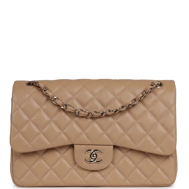 Chanel Jumbo Classic Double Flap Bag Dark Beige Caviar Gold Hardware in Beige Caviar leather from Madison Avenue Couture
