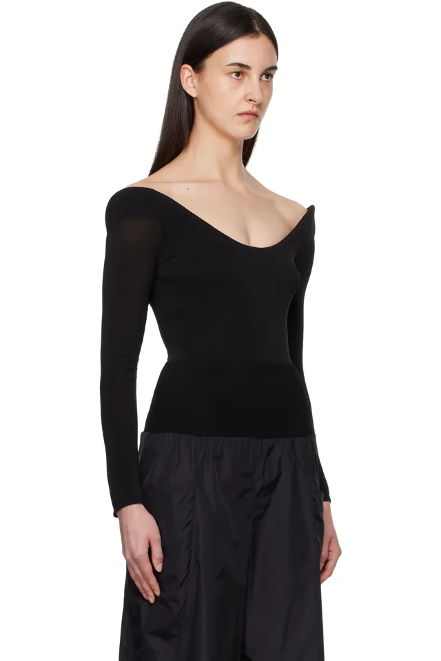 ALAÏA Black Curved Soft Jersey Bodysuit, photo 2 of 2 from SSENSE