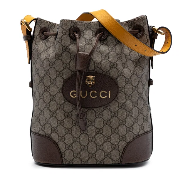 Beige Gucci GG Supreme Neo Vintage Drawstring Bucket Bag Satchel in Beige Coated canvas from Designer Revival