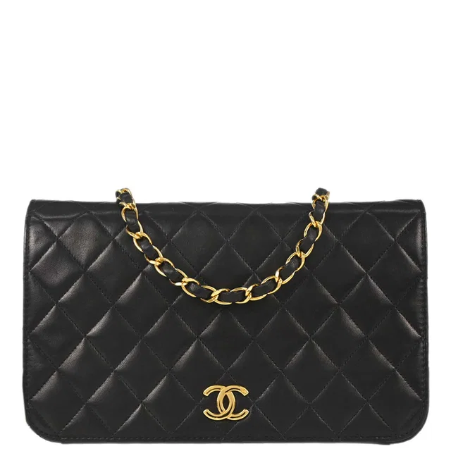 Chanel 1997-1999 Black Lambskin Pushlock Small Full Flap Shoulder Bag in Black Lambskin from AMORE Vintage Tokyo