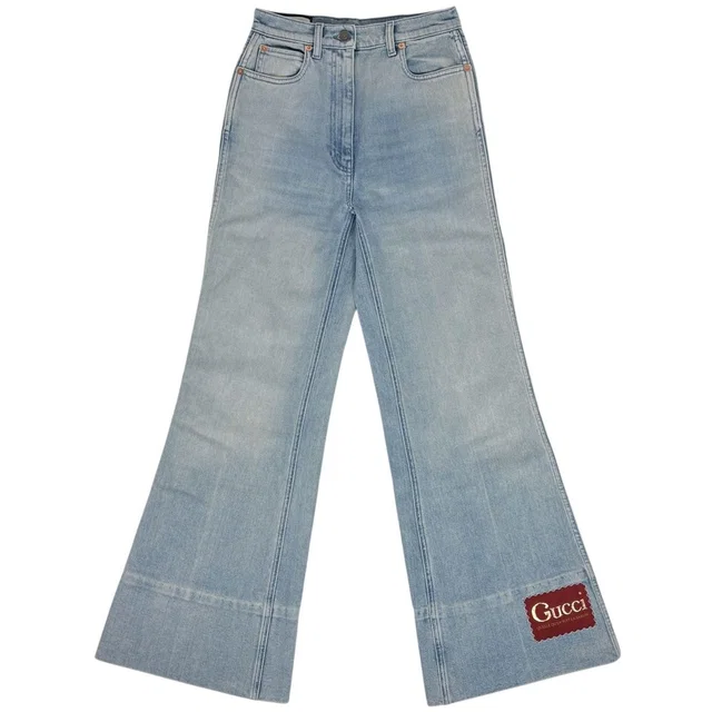 Gucci Washed Denim Flare Pants Cotton Polyurethane Blue in Blue Denim from The Reluxe