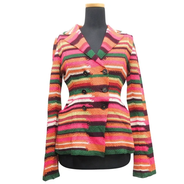 Dior Linen Cotton Knit Double Jacket Blue Cardigan Pink Multi in Blue Leather from The Reluxe