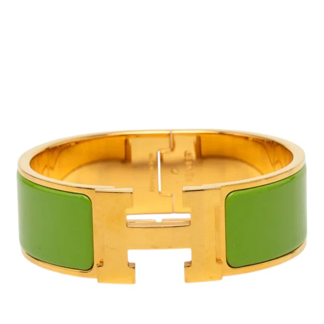 Green Hermès Wide Enamel Clic Clac H Bracelet PM in Green from Designer Revival