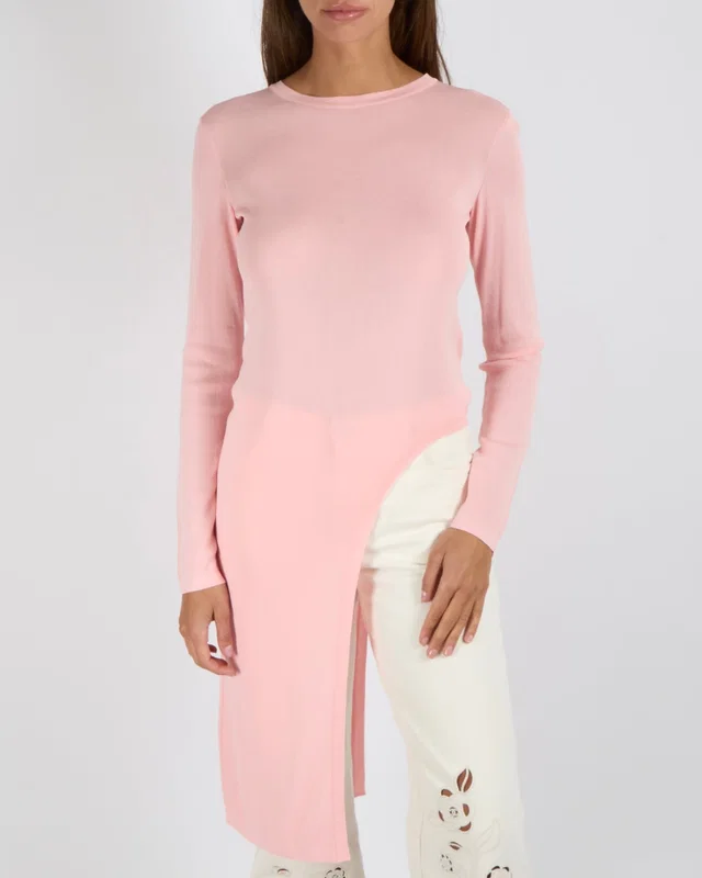 Chanel Resort 2016 Paris Seoul Pink Long-Sleeved Asymmetric Top with Gold CC Logo Button Detail Size… in Pink from Sellier