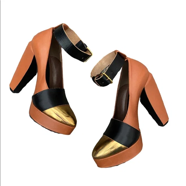 Marni Ankle Strap 5" Heel Pumps Size 6 in gold|brown|red from Poshmark