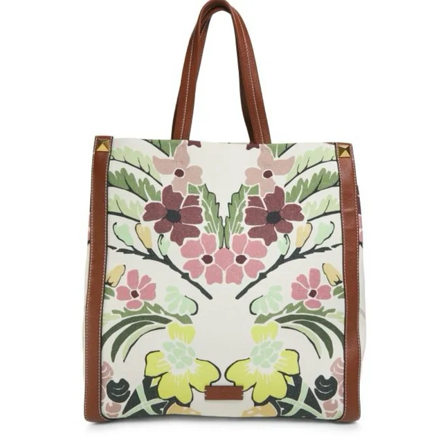 Valentino Garavani Floral Canvas Tote In White, Brown, Pink, Green, Yellow in brown|white|red Canvas from Poshmark