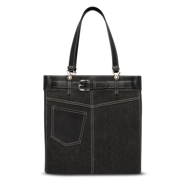 Dior Denim & Calfskin Belt Everyday Bag in Black Calfskin from Blue Spinach