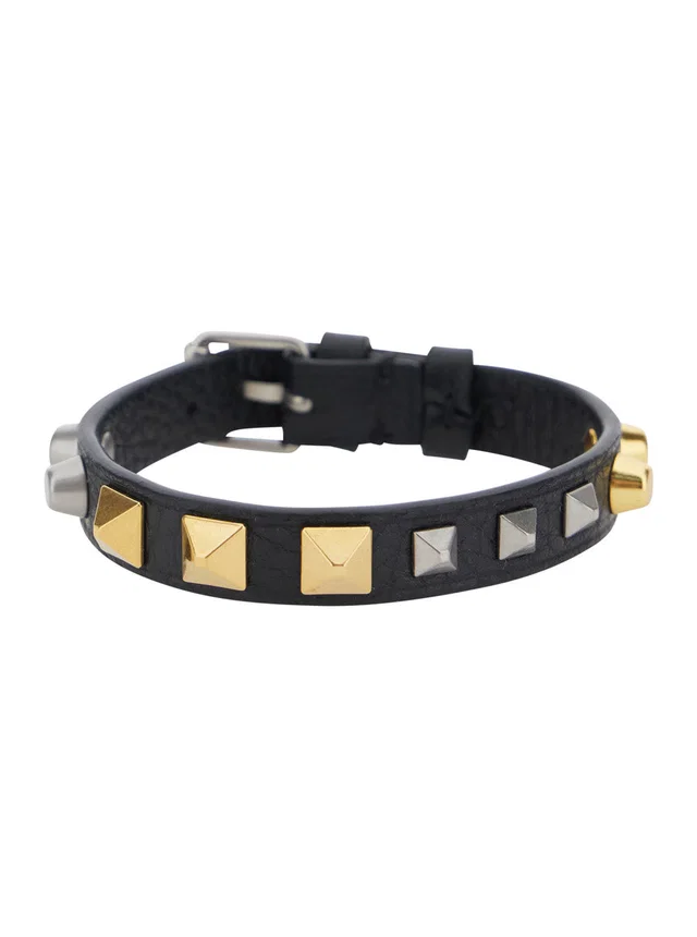 Valentino Garavani Studded Leather Bracelet — Black Bracelets in Black Leather from HEWI