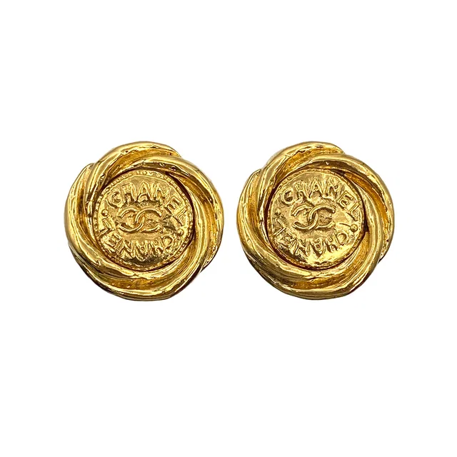 Chanel Vintage Earrings Cocomark Gold Accessory 93P in Gold from Luxury Promise