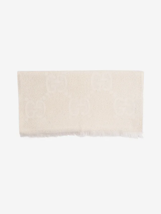 Gucci Cream monogram glittery scarf in White from Sign of the Times