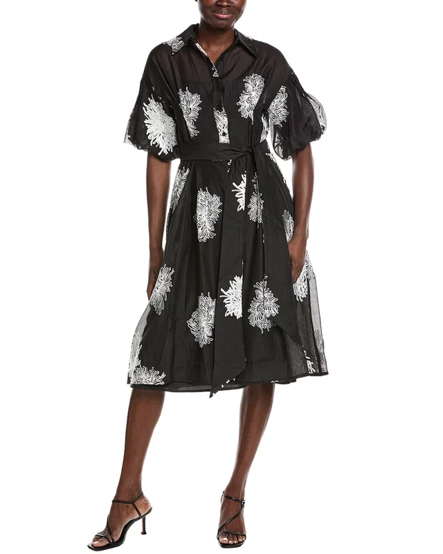 Gracia Floral Embroidered Puffed Sleeve Shirtdress, image 1 of 1 from Rue La La