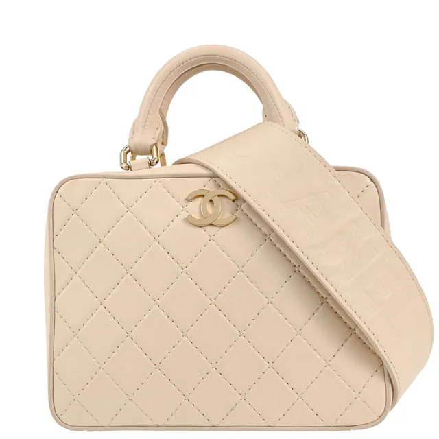 Chanel 2019-2020 Light Beige Lambskin Vanity 2way Shoulder Handbag in Beige Lambskin from AMORE Vintage Tokyo