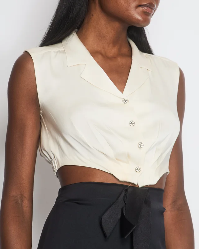 Chanel Silk Cream and Black Cut Out Dress with Bow Detail Size FR 38 (UK 10) in Black Silk from Sellier, photo 2 of 2