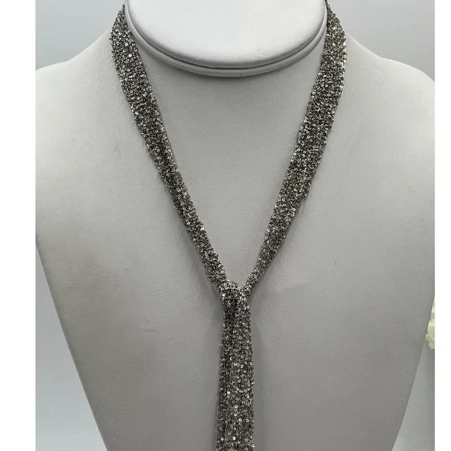 Unoaerre Italy Vintage Sterling Silver 925 Multi-Strand Mesh Lariat Necklace 32" in gray|silver Woven leather from Poshmark