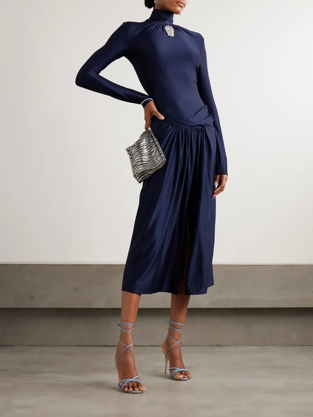 RABANNE Crystal-embellished gathered satin-jersey top in Blue, photo 2 of 2 from NET-A-PORTER (Canada)