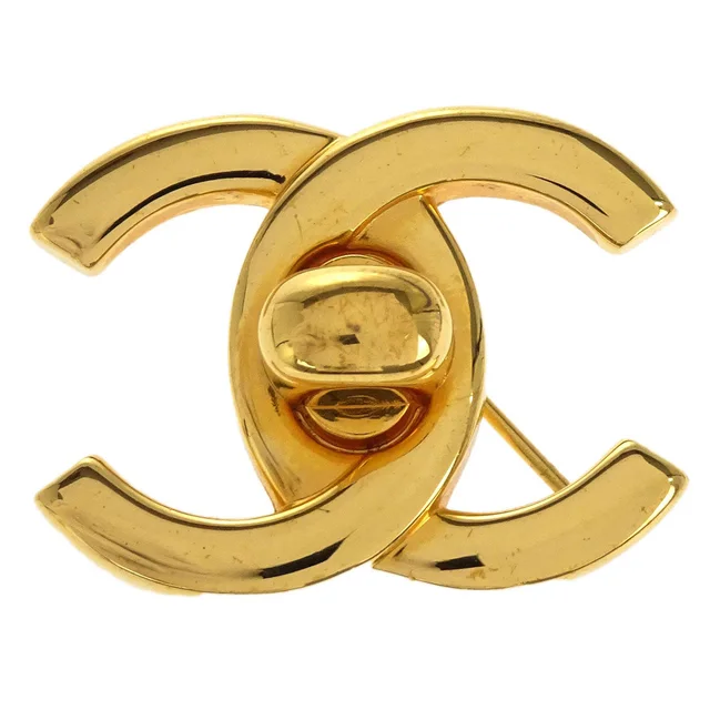 Chanel Turnlock Brooch Pin Gold Small 97P in Gold from AMORE Vintage Tokyo